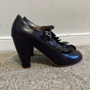 Jeffrey Campbell Women's Frill Pump Size 6 Indigo Blue T-Strap Retro Heel